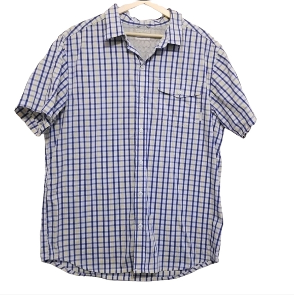 COLUMBIA Mens Large plaid Button up Shirt Omniwick Vented blue‎ Yellow Fishing - Picture 1 of 8